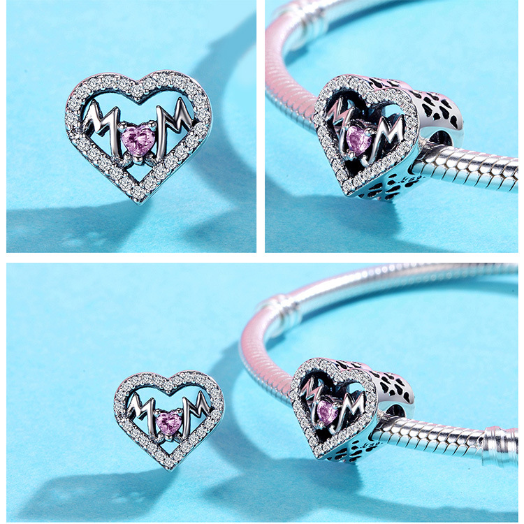 فضة عيار 925 — قلادة حروف من خرز بمناسبة عيد الأم