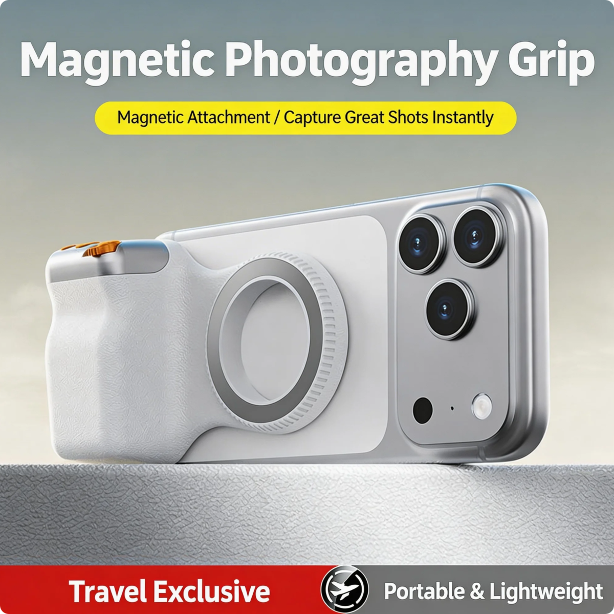 Magnetic Camera Grip Stabilizer With Wireless Remote, Ergonomic Anti-Shake Phone Handle Compatible With MagSafe, Zoom Control Portrait Landscape Switching, 109g Lightweight