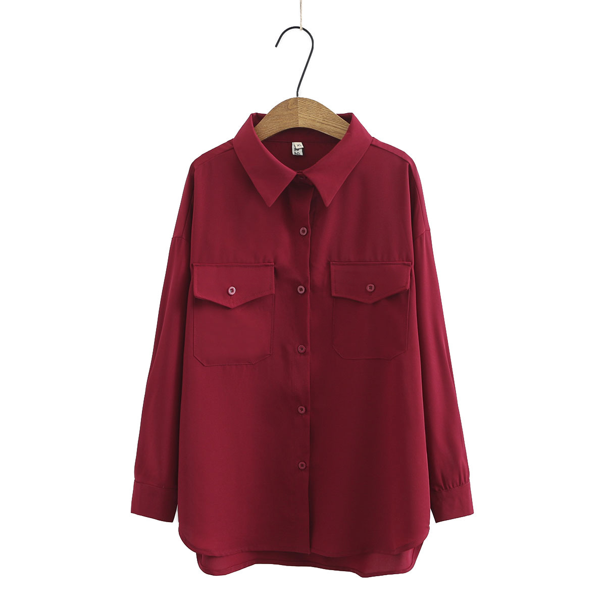 Title 6, Simple Solid Color Long-sleeved Shirt With Two ...