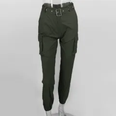 Sexy Tight-fitting Cargo High Waist And Tight Feet Trousers - Green - View 1