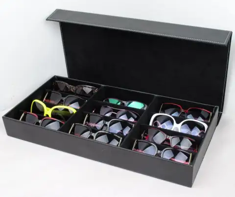 High-end Glasses Storage Box Grid PU Leather Sunglasses Display