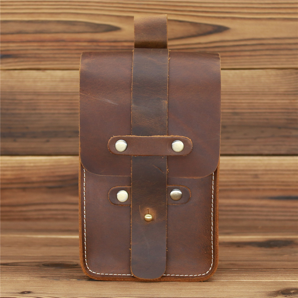 Men's And Women's Fashion Vintage Crazy Horse Leather Cell Phone Bag Yellow - Shop at LoveMi