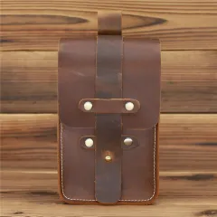 Men's And Women's Fashion Vintage Crazy Horse Leather Cell Phone Bag - Yellow - View 1