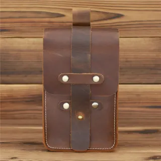 Men's And Women's Fashion Vintage Crazy Horse Leather Cell Phone Bag - Yellow