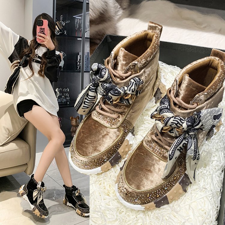 Color-blocking High-top New Bow Sneakers