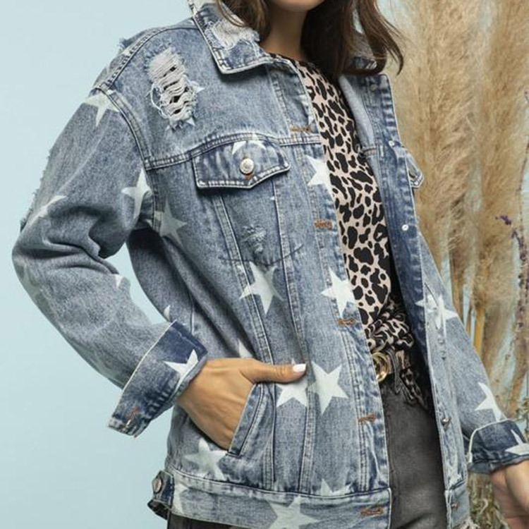 Women's New Denim Jacket With Worn-out Holes