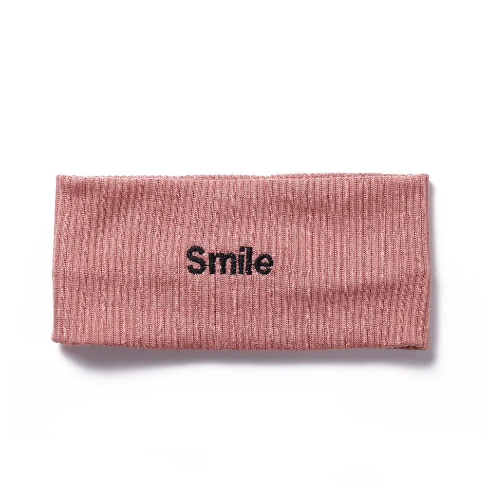 Knitted Embroidered Letters Solid Colour Headband With Elastic Wide Edges - Pink