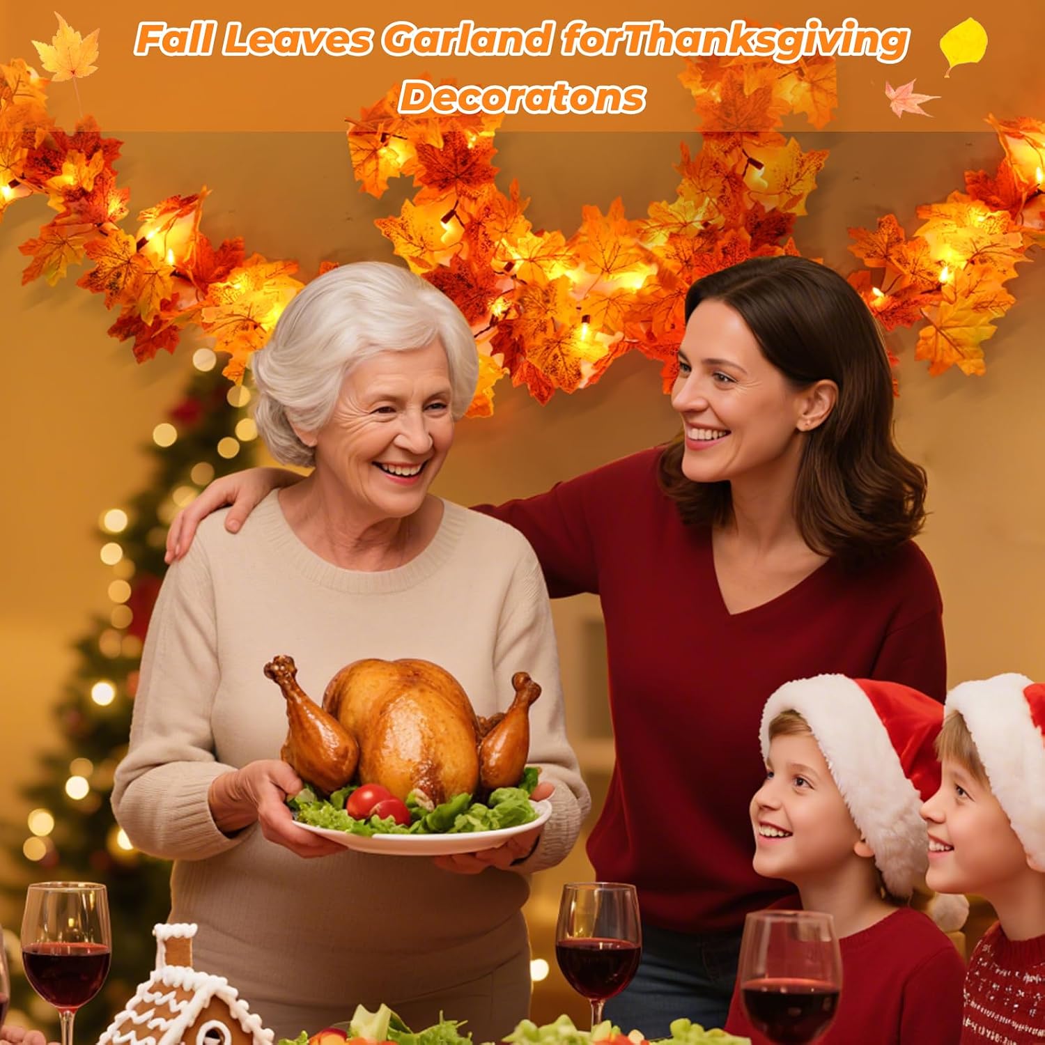 10FT 50 LED Fall Garland With Lights, Battery Operated Timer Garland With Orange Bulbs For Autumn Decor 5