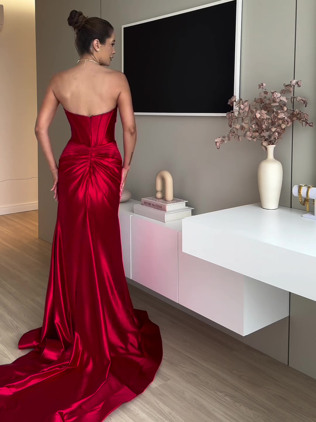 Tube Top Slit Red Extra Long Evening Dress - Image 2