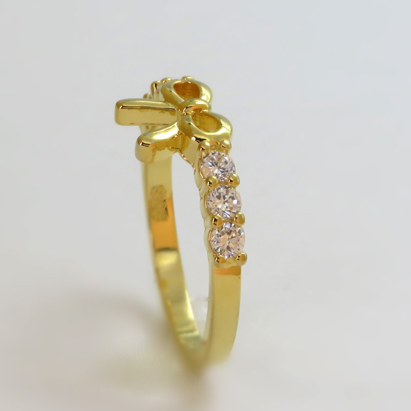 Fashion Bow Ring Ladies Gold Plated Zircon Ring