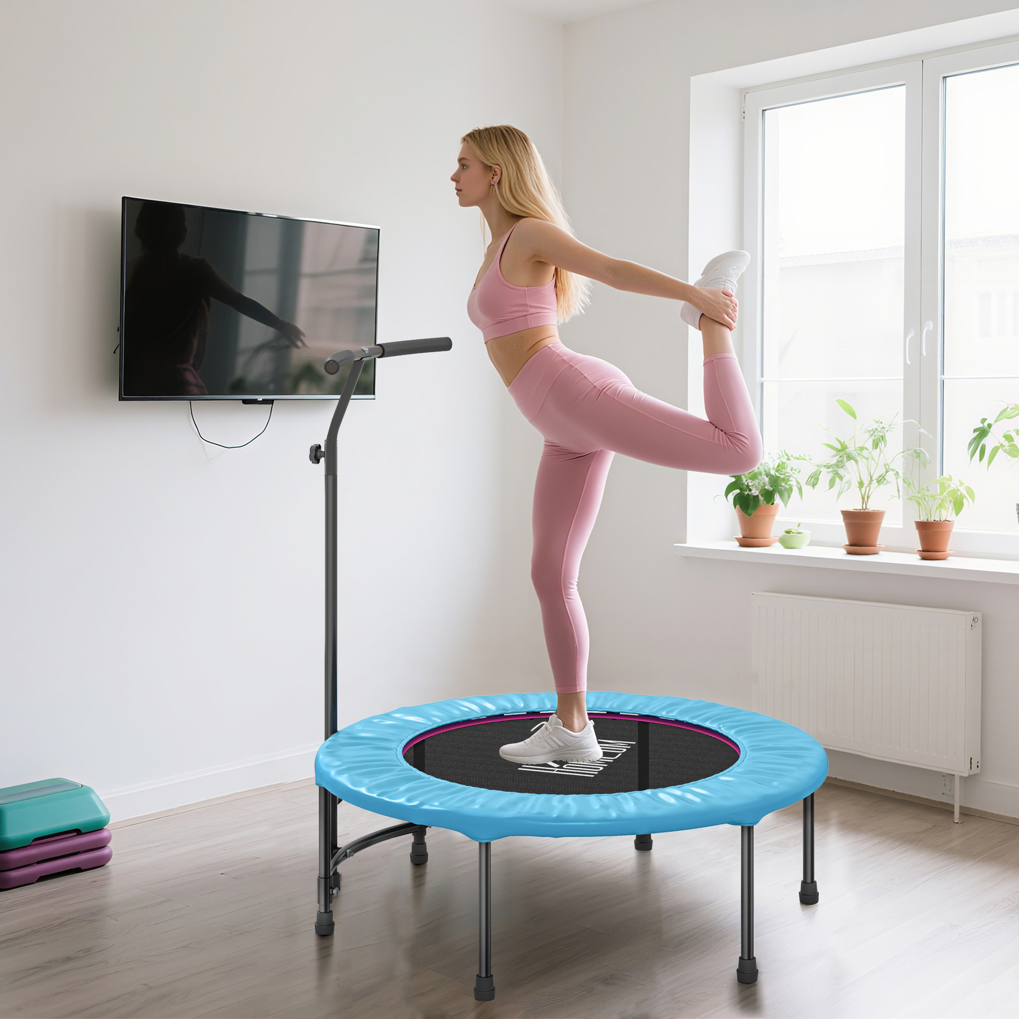 40 Inch Fitness Trampoline With Adjustable Handle, Rebound Mini Indoor Sports — image 5