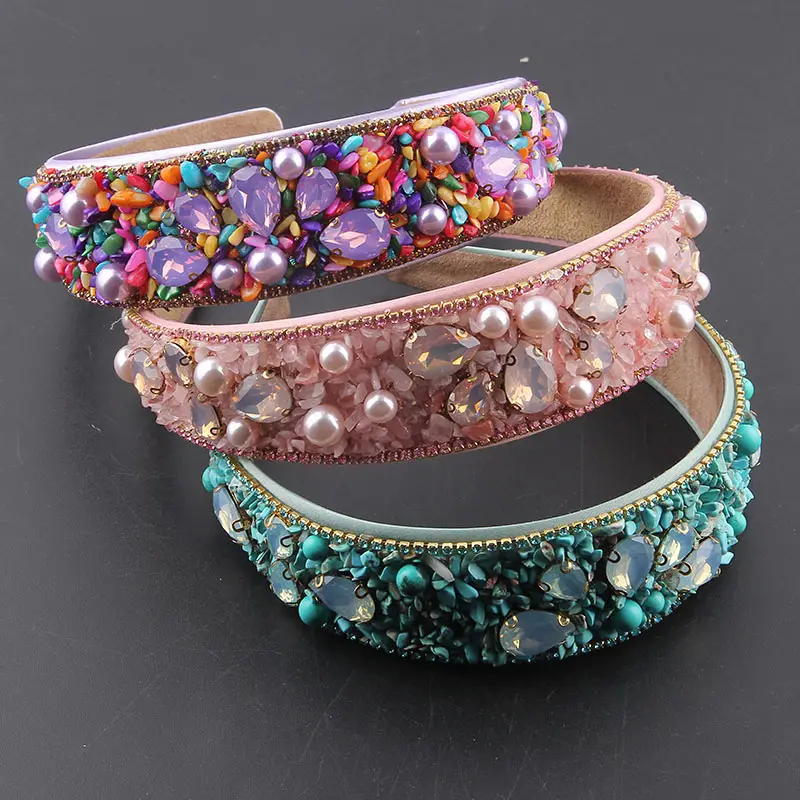 Women's Prom Wide-brimmed Hair Accessories Inlaid With Colored Diamonds And Pearl Particles Headband