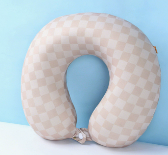 Checkerboard Memory Foam U Shaped Neck Pillow, Clip Closure Travel Pillow For Airplane Car Office Naps