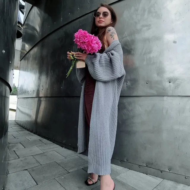 New Women's Casual Loose Coat Women's Long Buttonless Sweater Grey - Shop at LoveMi