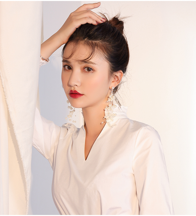 Exaggerated White Tassel Earrings Female Long