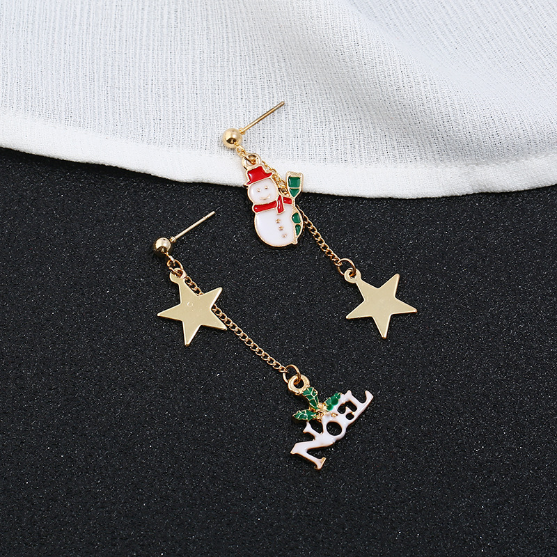 Creative Christmas Earrings, Five-pointed Star Santa Claus