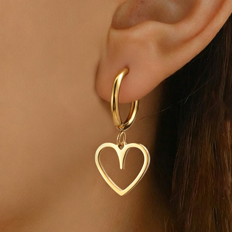 Stainless Steel Gold Silver Two Tone Huggie Hoop Earrings Hollow Open Cut Out Heart Dangle Drop Earrings Minimalist Charm Earrings For Women Daily Fashion Dropshipping Jewelry Gift