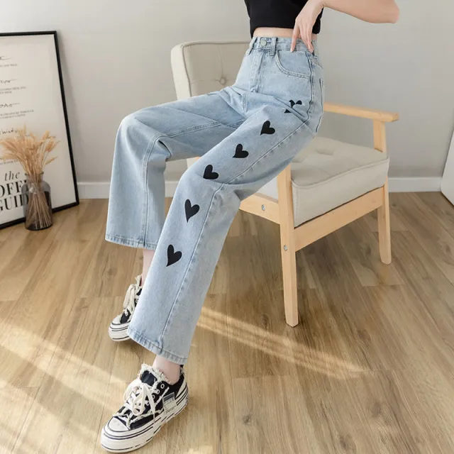 High waisted Love Printed Jeans Women Are Thin And Tall Blue - Shop at LoveMi