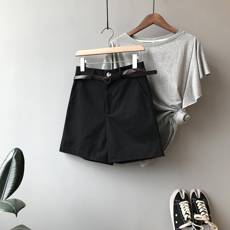 Korean Style Elastic Waist Loose Wide Leg Casual Shorts Black - Shop at LoveMi
