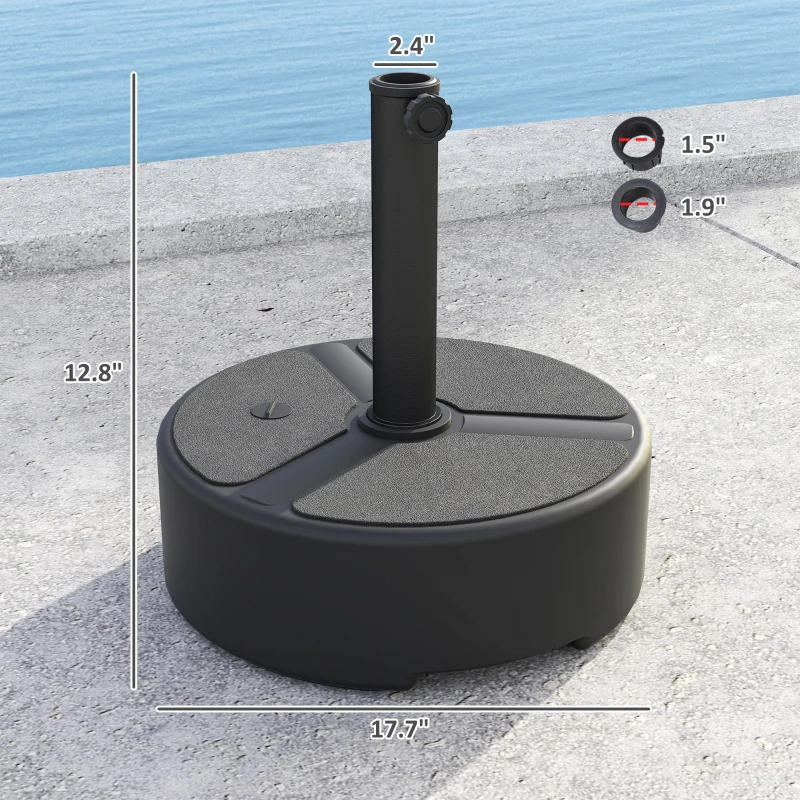 Round Patio Umbrella Base Holder, Heavy Duty Outdoor Umbrella Stand Base, Filled Up To 44lbs With Stand Or 40lbs With Water For Garden, Poolside, Black