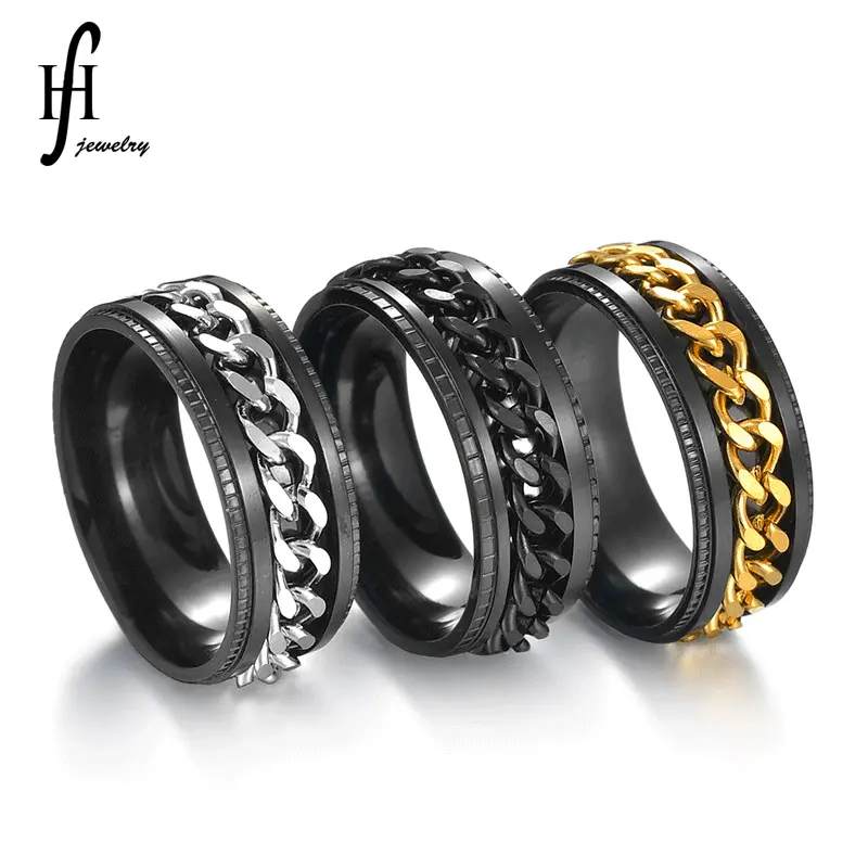 Stainless Steel Rotating Cuban Chain Spinner Ring
