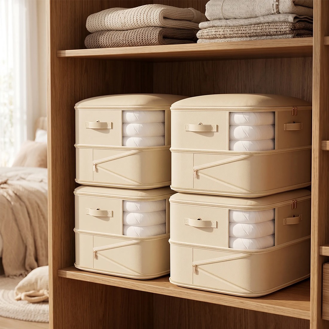 4x Clothes Storage Bags With Zips Bedroom Large Collapsible Box Bedding — image 3