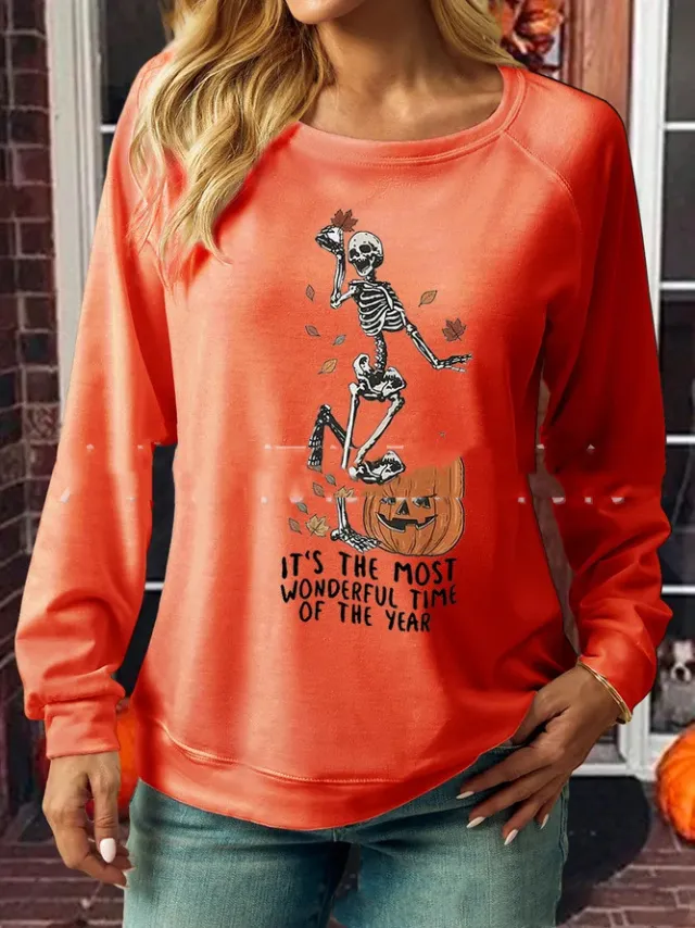 Women's Summer New Round Neck Long Sleeve Digital Printing Red - Shop at LoveMi
