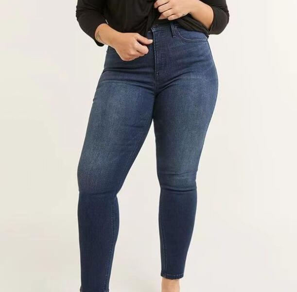 Large Size High Elastic All matching Denim Slim Jeans Dark Blue Regular - Shop at LoveMi