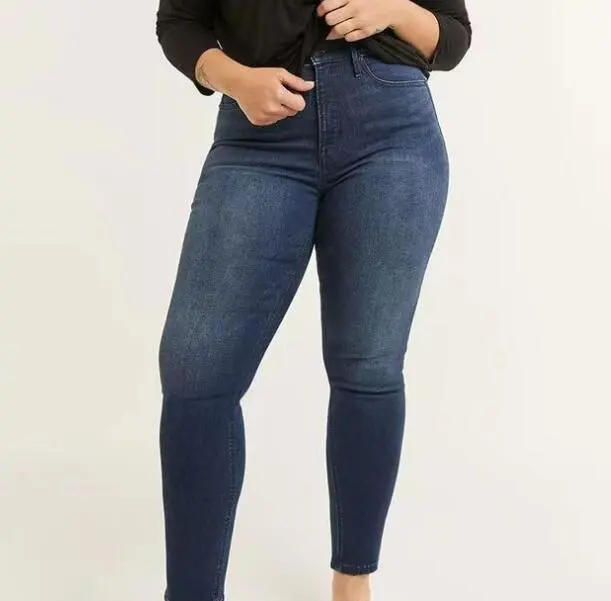 Large Size High Elastic All matching Denim Slim Jeans Dark Blue Regular - Shop at LoveMi