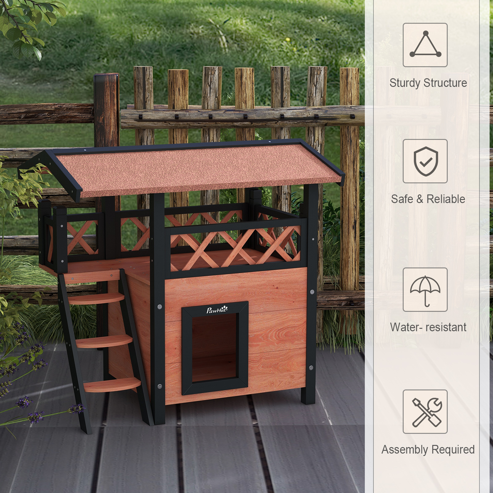Outdoor Cat House With Balcony, Stairs And Roof, 77 X 50 X 73 Cm — image 3