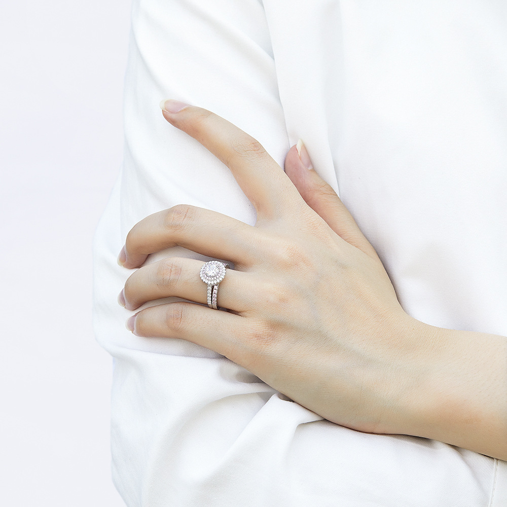 Ladies 925 Silver  Zircon Combination Ring Set