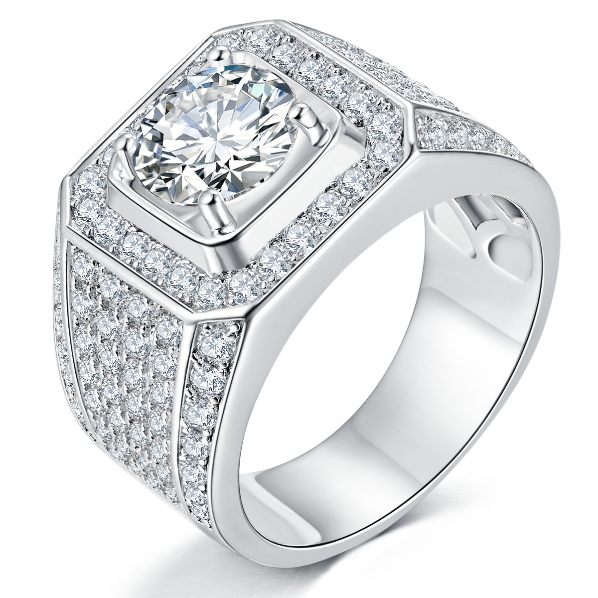 S925 Sterling Silver Moissanite Ring 1-2-3-5CT Iced Out Octagon Halo Pave Band With GRA Certificate Platinum Plated Luxury Jewelry Gift Box For Men Or Women