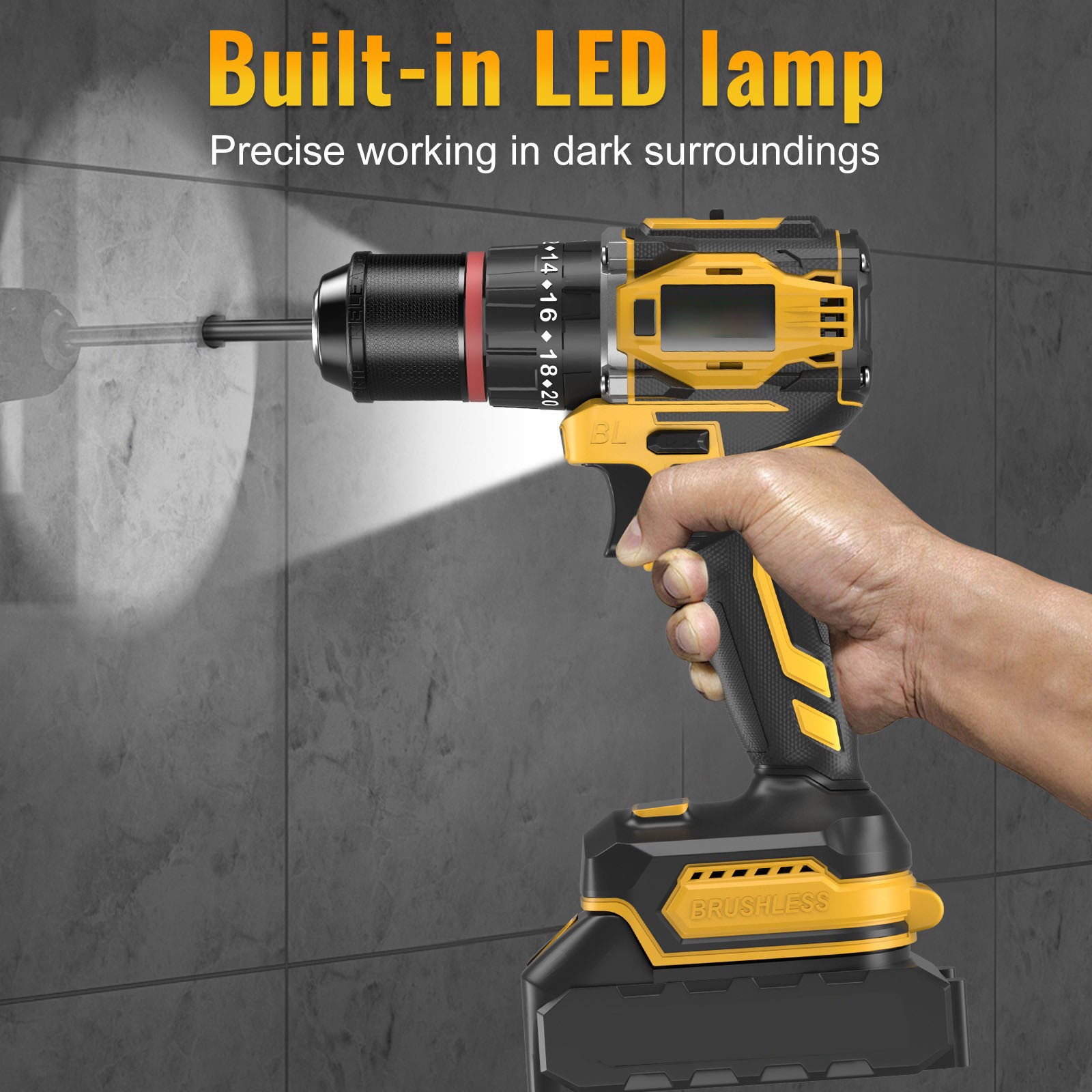 Cordless Drill Brushless Impact Driver Set 52Nm Combi Kit & 2x Batteries & Bits — image 9