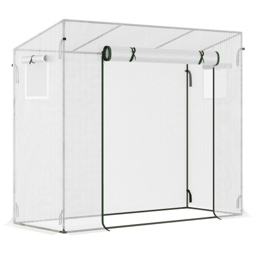 Outsunny Small Walk in Garden Greenhouse With Steel Frame, Large Roll up Door And Windows, 200Lx76Wx168Hcm, White White - Shop at LoveMi
