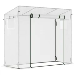 Outsunny Small Walk-in Garden Greenhouse With Steel Frame, Large Roll-up Door And Windows, 200Lx76Wx168Hcm, White - White - View 1