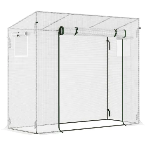 Outsunny Small Walk in Garden Greenhouse With Steel Frame, Large Roll up Door And Windows, 200Lx76Wx168Hcm, White White - Shop at LoveMi