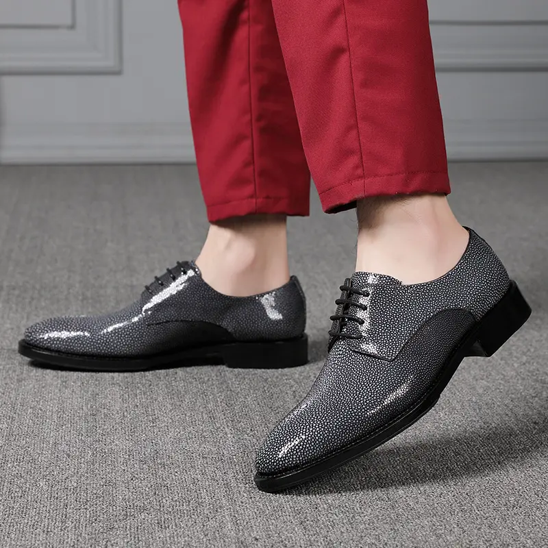 Pearl Fish Skin Men's Shoes Pure Manual Lace Up
