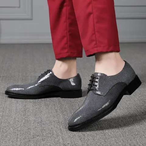 Pearl Fish Skin Men's Shoes Pure Manual Lace Up