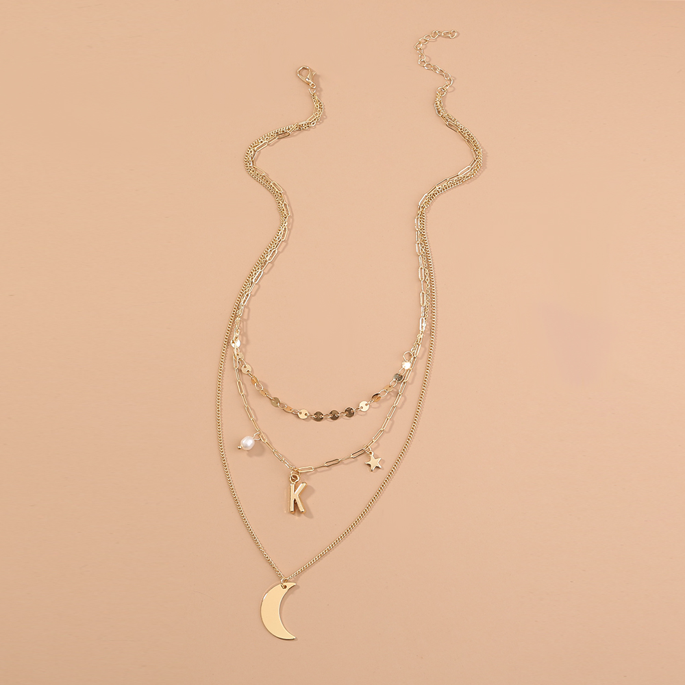 Korean style multi-layered fashion letter K metal star moon necklace ins net red same design clavicle chain