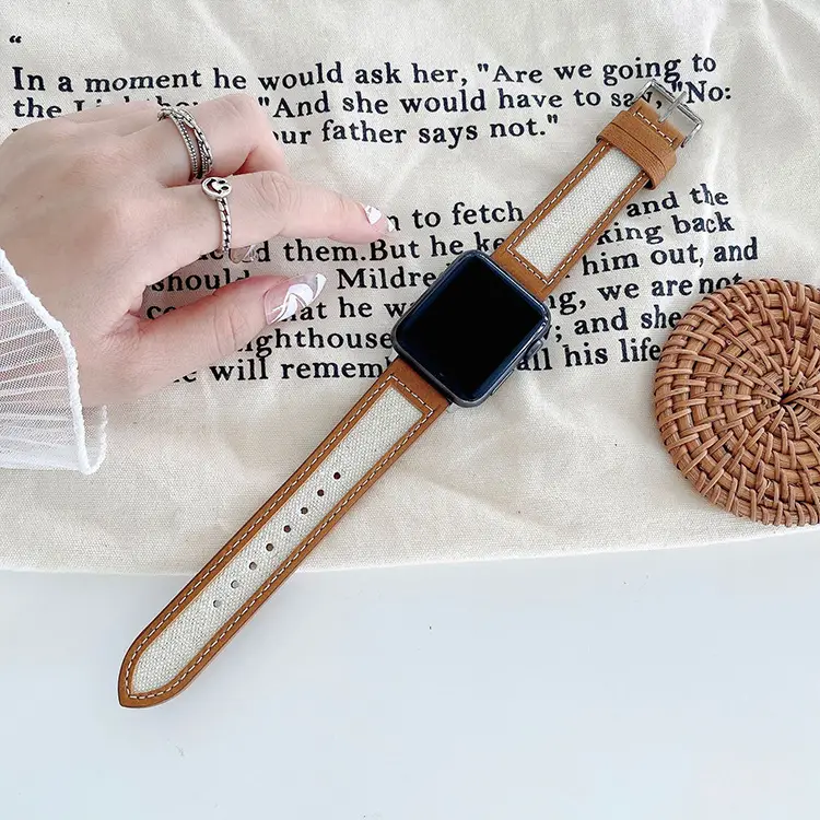 Leather And Knitted Nylon Watch Strap Wristband