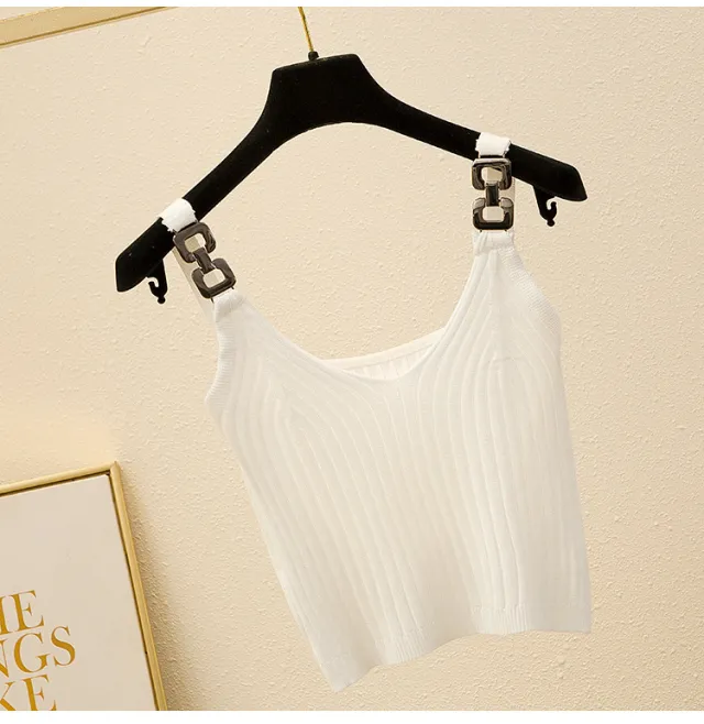 Summer Leak Shoulder Knitted Short Top For Inner Wear White - Shop at LoveMi