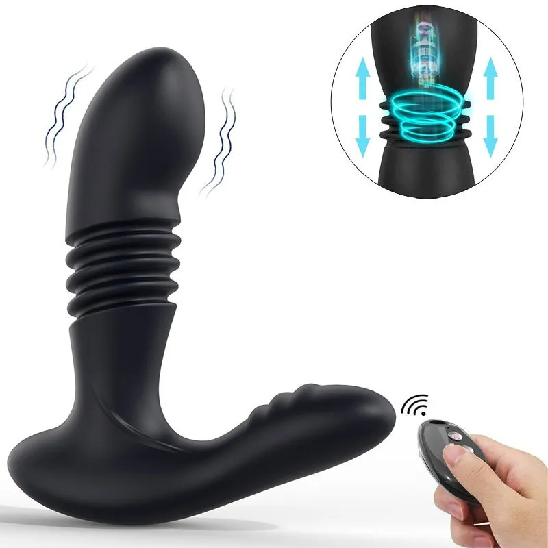 Men's Telescopic Prostate Butt Plug Vibrator - Black