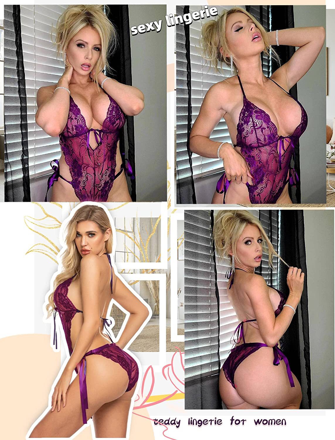 Ladies Lace Pajama Suspender Shorts Set
