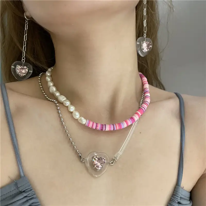Sago Style Colored Pottery Freshwater Pearl Stitching With Clavicle Chain