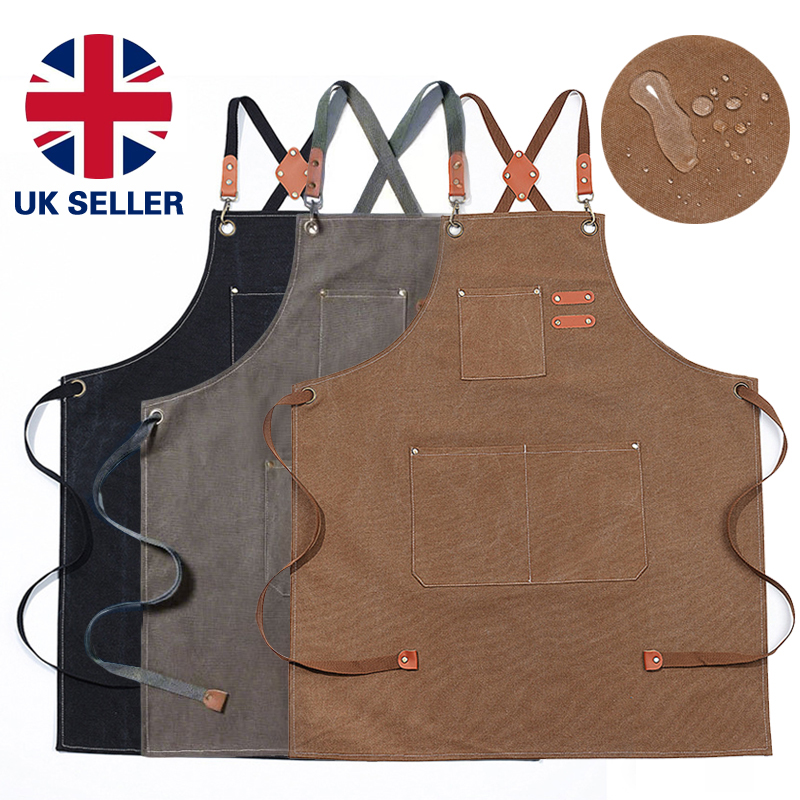 Kitchen Cooking BBQ Plain Denim Canvas Pocket Apron Butcher