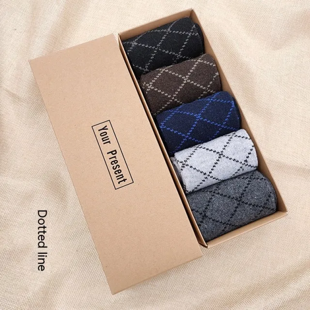 5 Pairs Men's Boxed Mid calf Wool Socks Male Dotted Line Style - Shop at LoveMi
