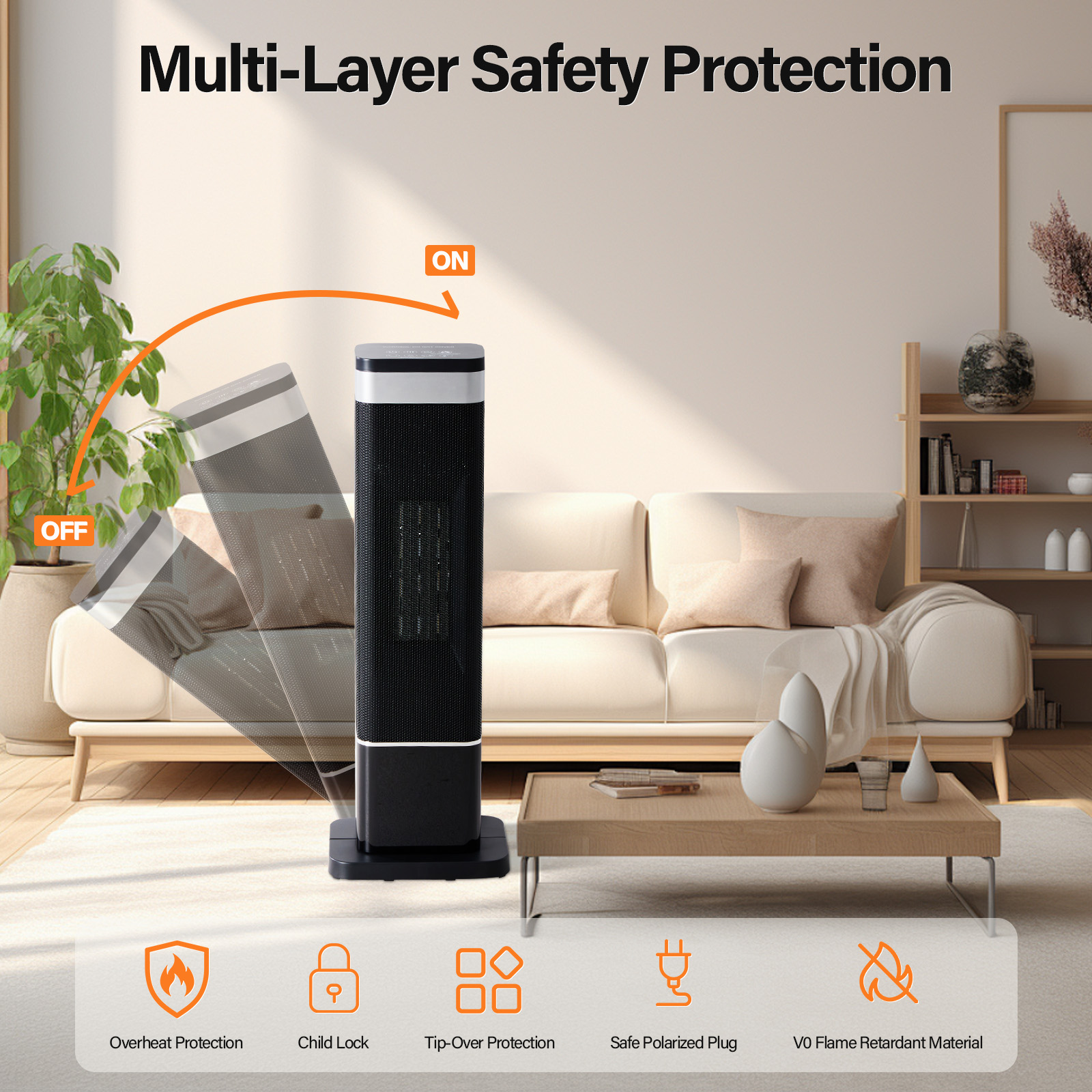 23inch Space Heaters For Indoor Use, Portable Heater With 7 Light Colors image 2