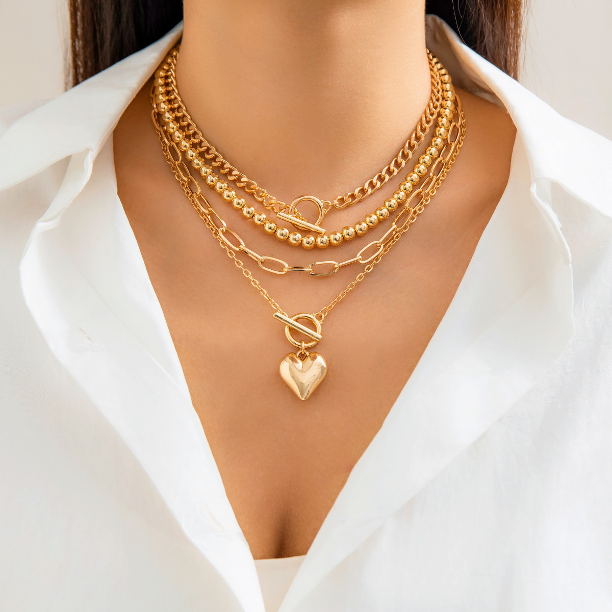 Ladies' Versatile Geometric OT Buckle Short Heart-shaped Necklace - Jewelry & Watches