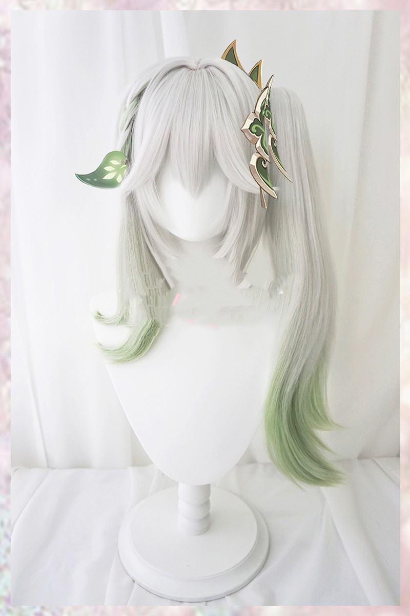 Grass God Nasida Gradient Simulation Scalp Single Ponytail Cosplay Wig — foto 3