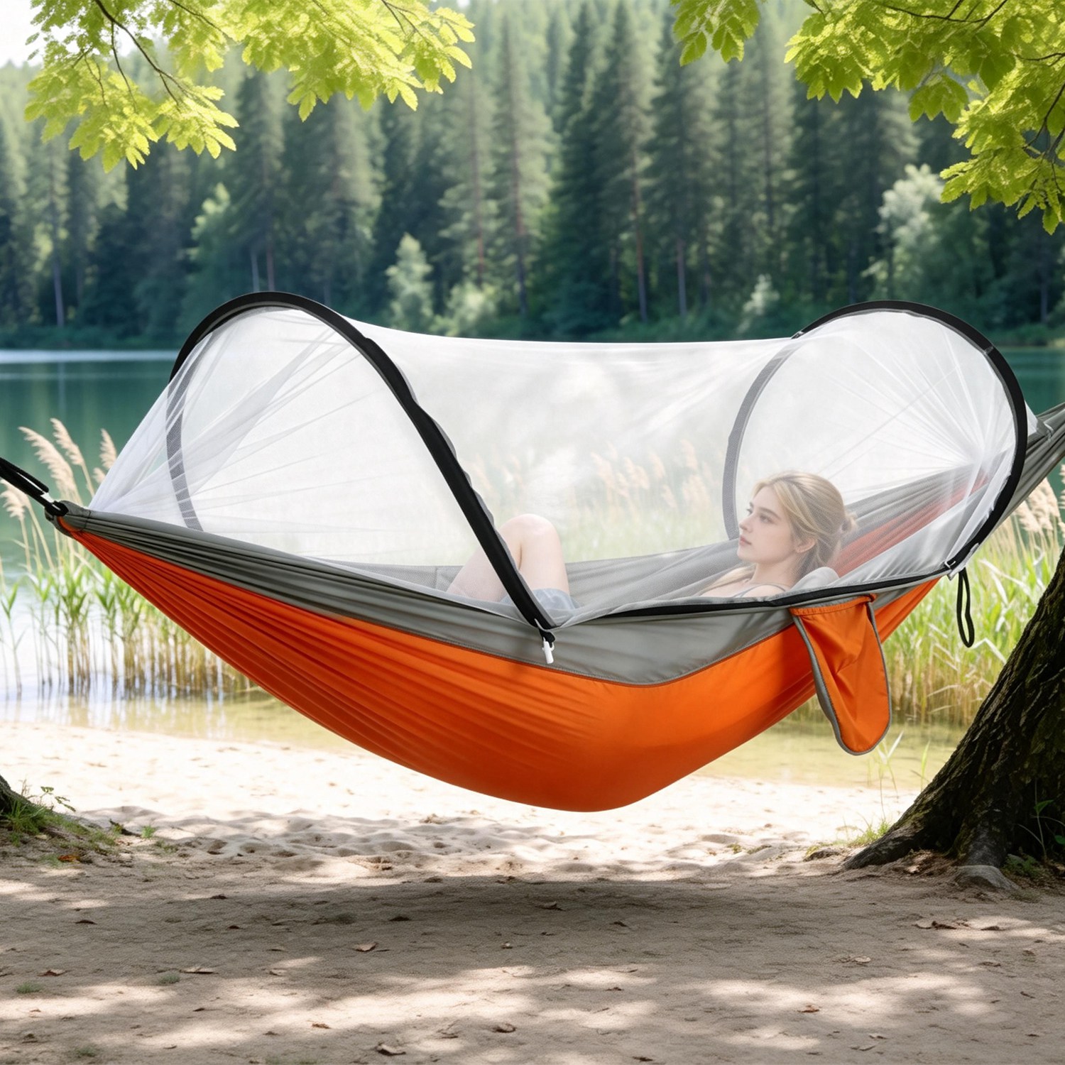 Hamaca para acampar", "Hamaca con mosquitero", "Tienda de campaña con hamaca portátil